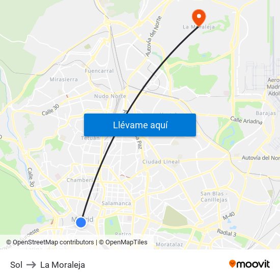Sol to La Moraleja map