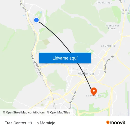 Tres Cantos to La Moraleja map