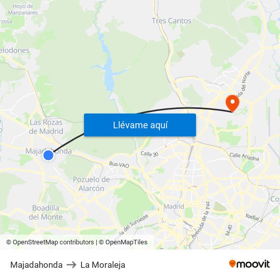 Majadahonda to La Moraleja map