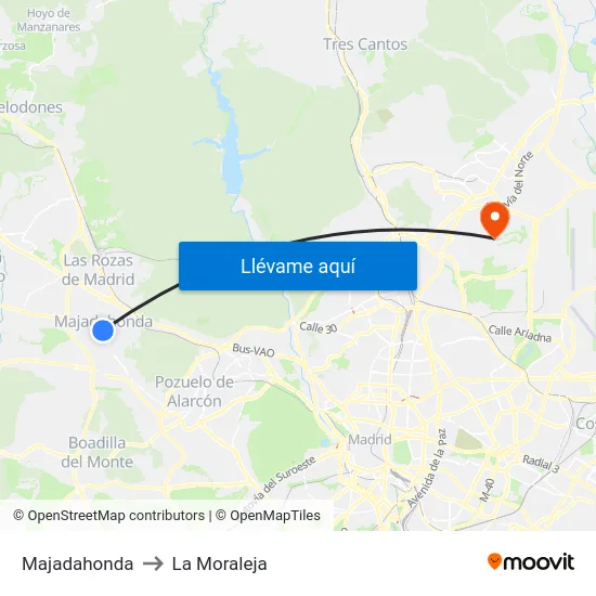 Majadahonda to La Moraleja map