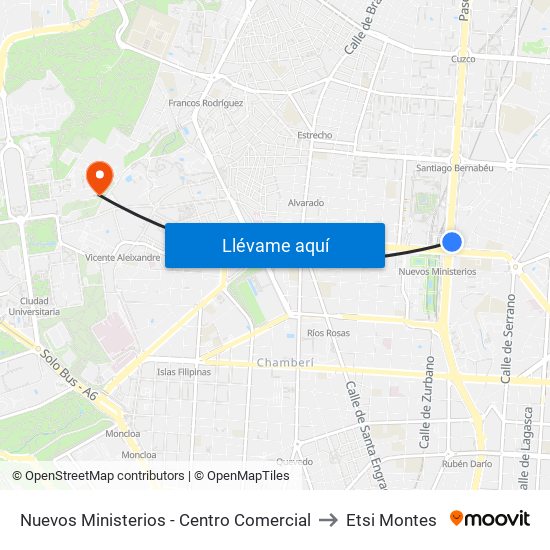 Nuevos Ministerios - Centro Comercial to Etsi Montes map