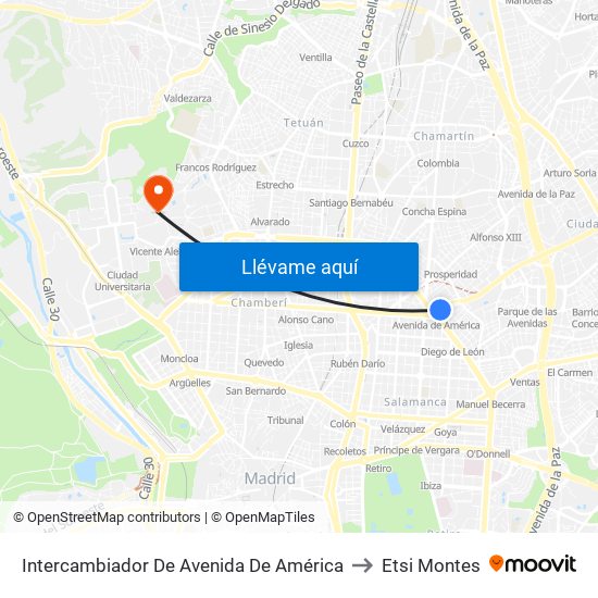 Intercambiador De Avenida De América to Etsi Montes map
