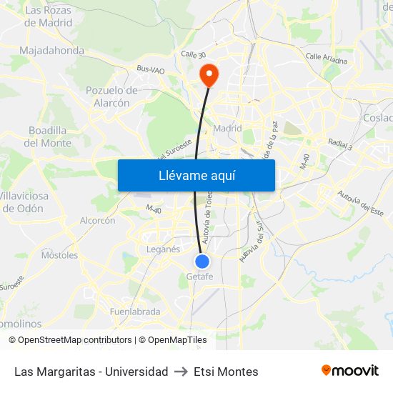 Las Margaritas - Universidad to Etsi Montes map