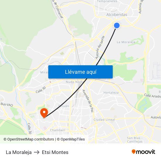 La Moraleja to Etsi Montes map