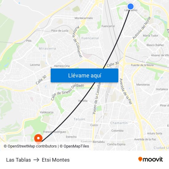 Las Tablas to Etsi Montes map