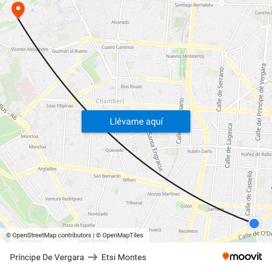 Príncipe De Vergara to Etsi Montes map