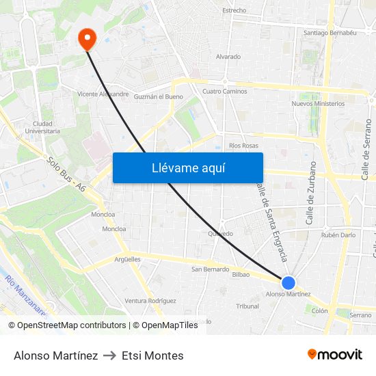 Alonso Martínez to Etsi Montes map