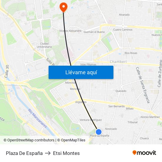 Plaza De España to Etsi Montes map