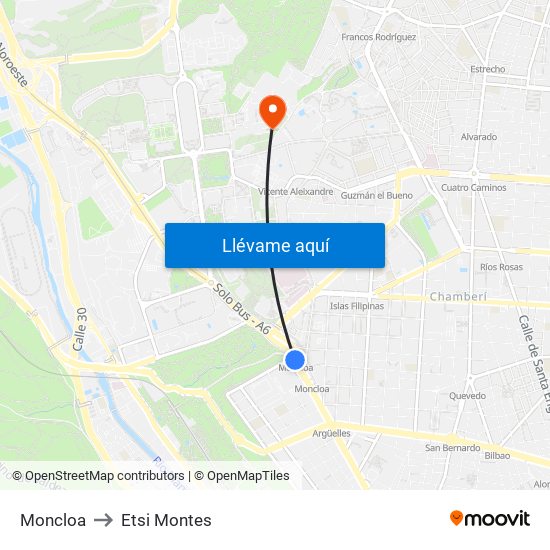 Moncloa to Etsi Montes map
