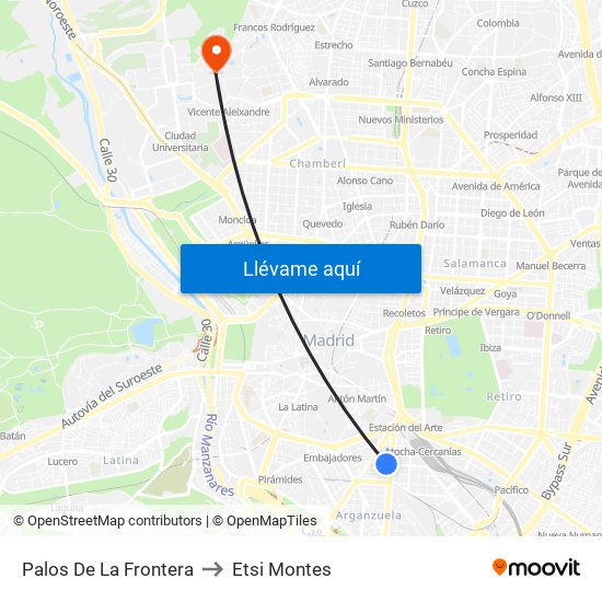 Palos De La Frontera to Etsi Montes map