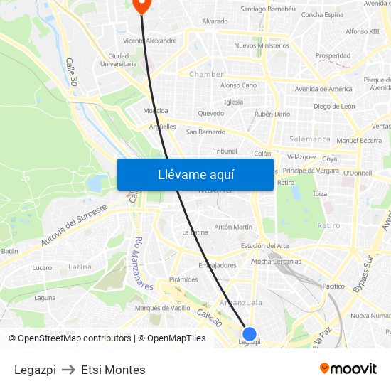 Legazpi to Etsi Montes map