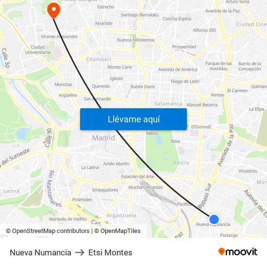 Nueva Numancia to Etsi Montes map