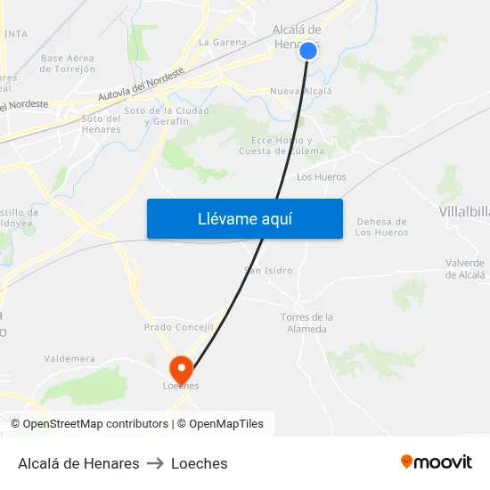 Alcalá de Henares to Loeches map