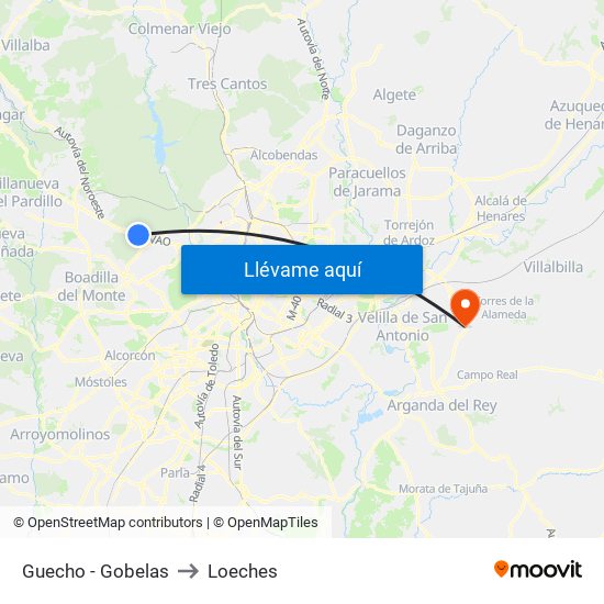 Guecho - Gobelas to Loeches map