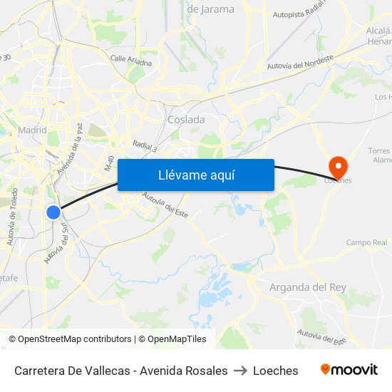 Carretera De Vallecas - Avenida Rosales to Loeches map