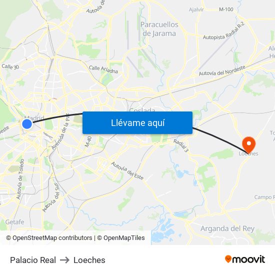 Palacio Real to Loeches map