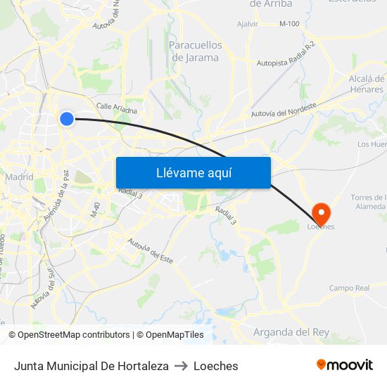 Junta Municipal De Hortaleza to Loeches map