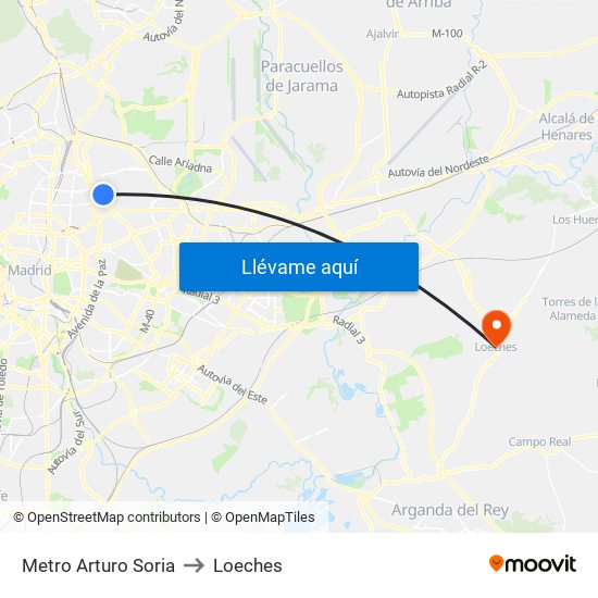 Metro Arturo Soria to Loeches map