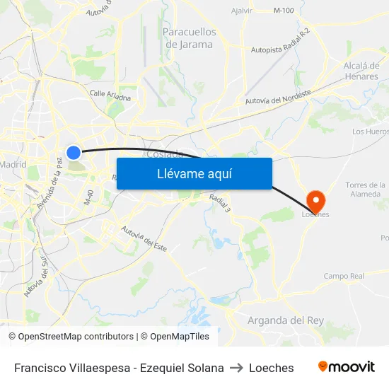 Francisco Villaespesa - Ezequiel Solana to Loeches map