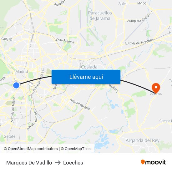 Marqués De Vadillo to Loeches map