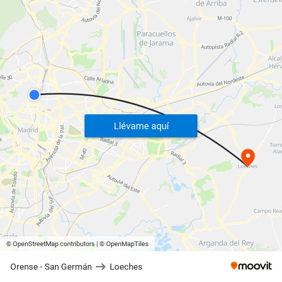 Orense - San Germán to Loeches map