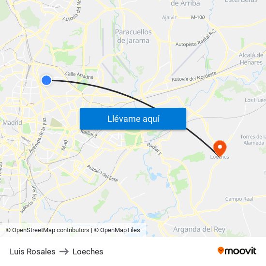 Luis Rosales to Loeches map