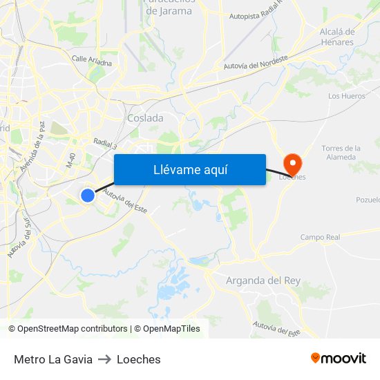 Metro La Gavia to Loeches map