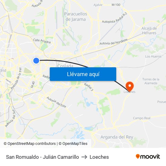 San Romualdo - Julián Camarillo to Loeches map