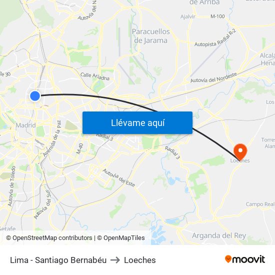 Lima - Santiago Bernabéu to Loeches map