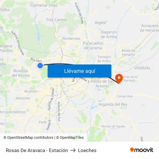 Rosas De Aravaca - Estación to Loeches map