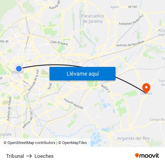 Tribunal to Loeches map