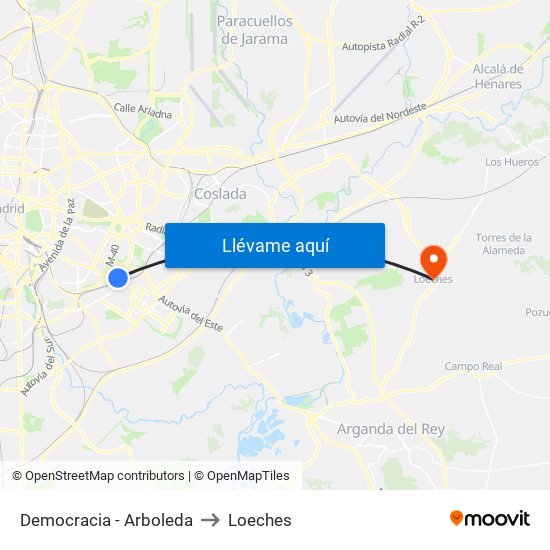 Democracia - Arboleda to Loeches map