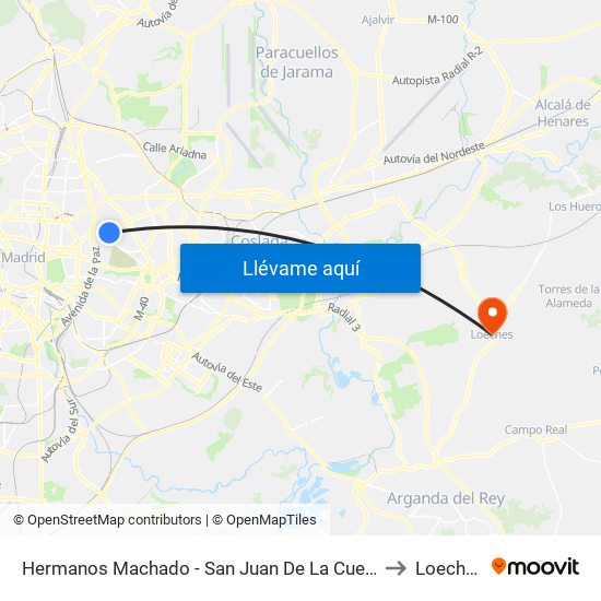 Hermanos Machado - San Juan De La Cuesta to Loeches map