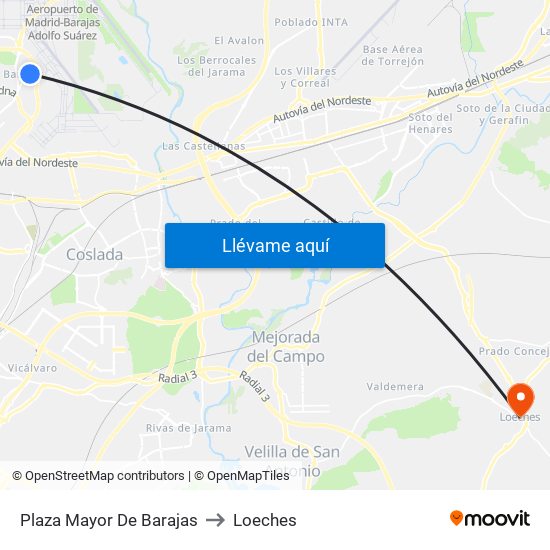 Plaza Mayor De Barajas to Loeches map