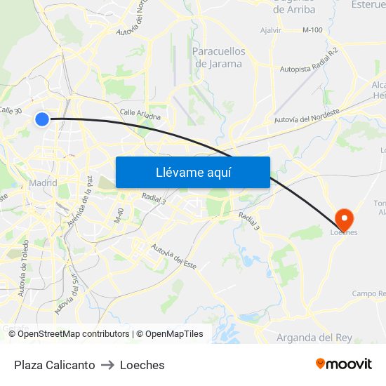 Plaza Calicanto to Loeches map
