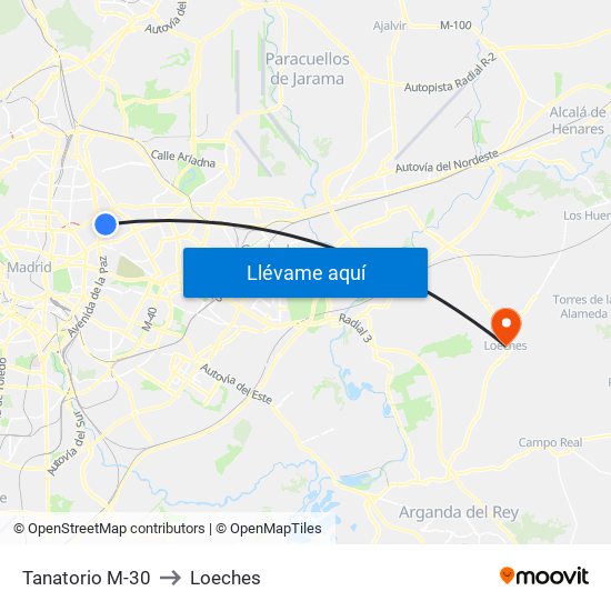 Tanatorio M-30 to Loeches map