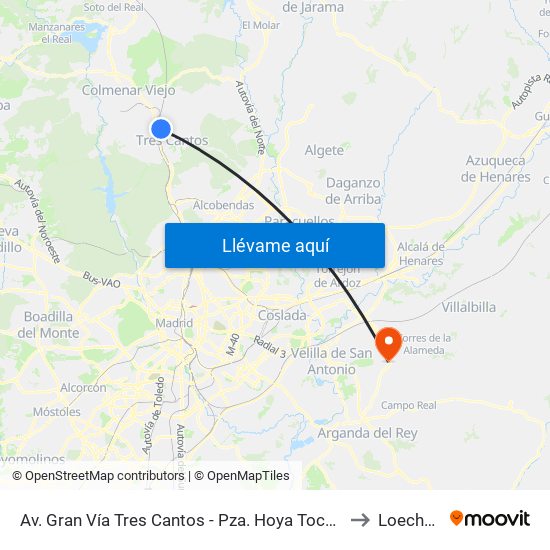 Av. Gran Vía Tres Cantos - Pza. Hoya Tocón to Loeches map