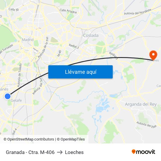 Granada - Ctra. M-406 to Loeches map