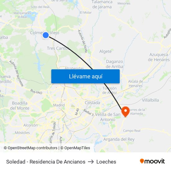 Soledad - Residencia De Ancianos to Loeches map