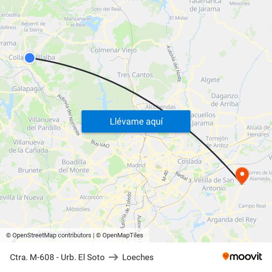 Ctra. M-608 - Urb. El Soto to Loeches map