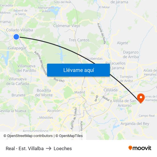 Real - Est. Villalba to Loeches map