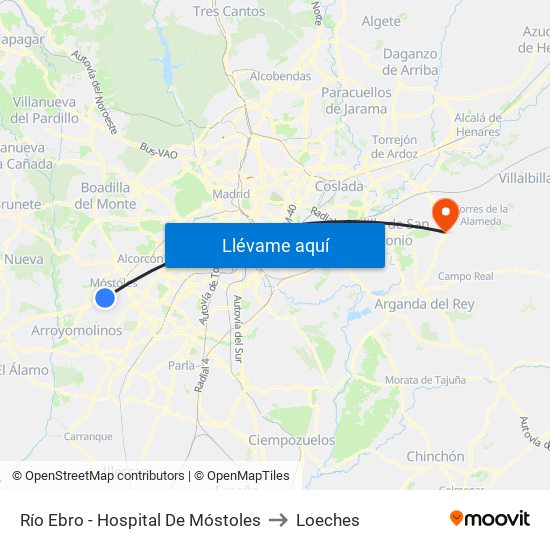 Río Ebro - Hospital De Móstoles to Loeches map