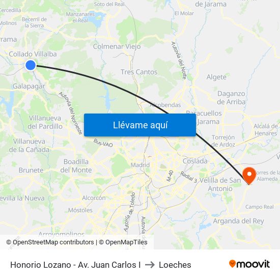 Honorio Lozano - Av. Juan Carlos I to Loeches map