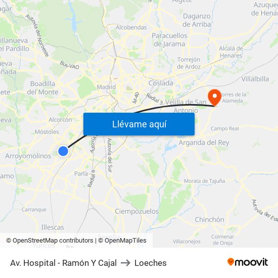 Av. Hospital - Ramón Y Cajal to Loeches map