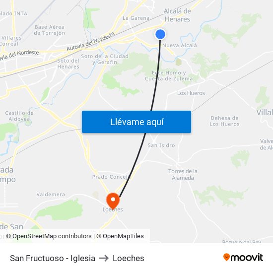 San Fructuoso - Iglesia to Loeches map