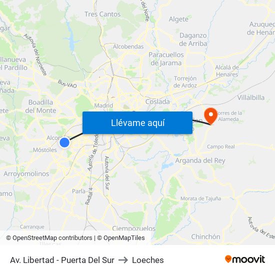 Av. Libertad - Puerta Del Sur to Loeches map