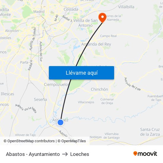 Abastos - Ayuntamiento to Loeches map