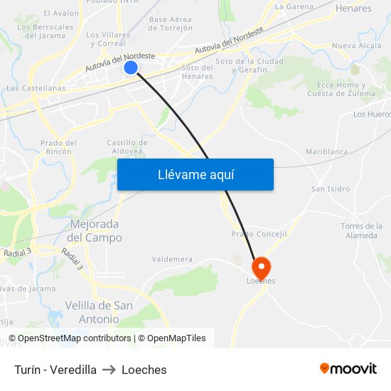 Turín - Veredilla to Loeches map