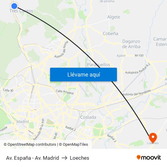 Av. España - Av. Madrid to Loeches map