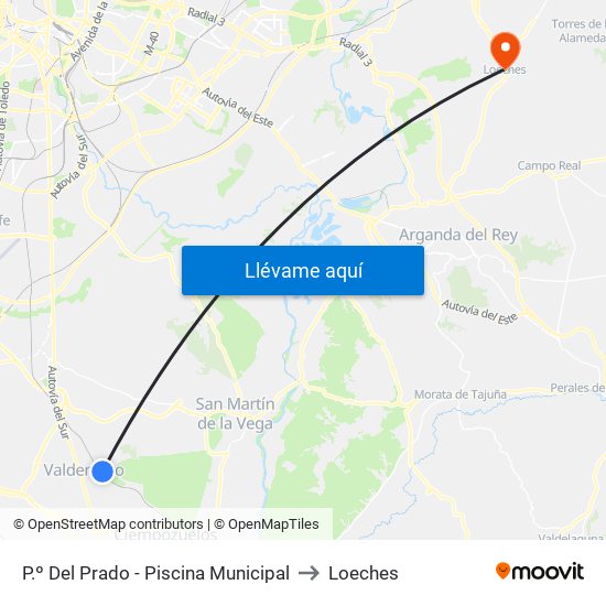 P.º Del Prado - Piscina Municipal to Loeches map